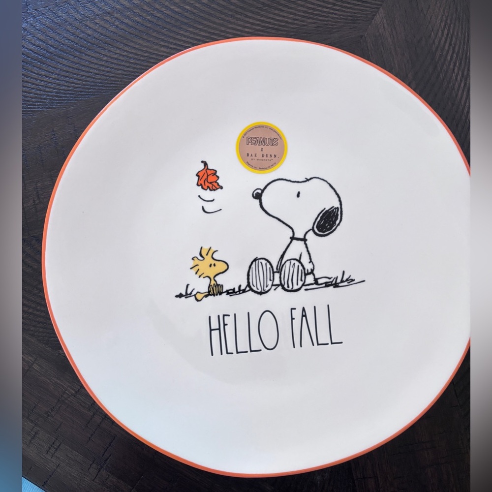 Rae Dunn x Peanuts Snoopy & Woodstock HELLO FALL Ceramic 11" Plate